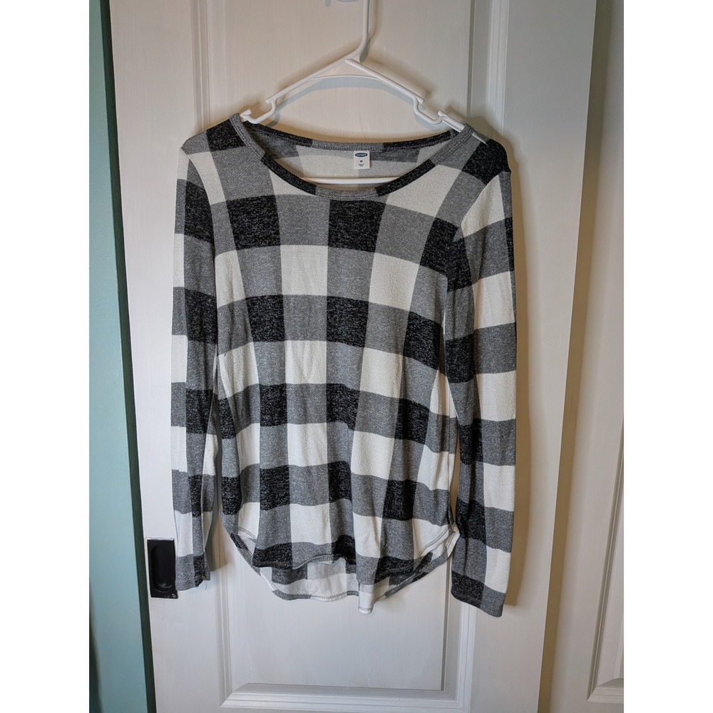 Old Navy Womens XS Buffalo Plaid Long Sleeve Scoop Neck Curved Hem Knit Top